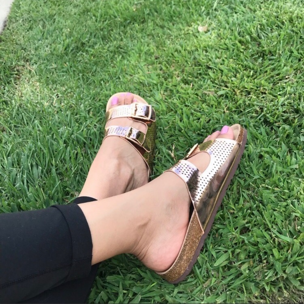 RoseGold Double Buckle Footbed Slides Sandals✨ - Picture 3 of 6